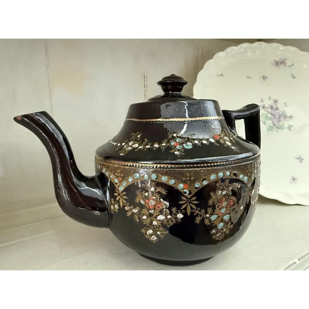 Vintage Price Brothers England Moriage Teapot Brown Gold Floral No. 7